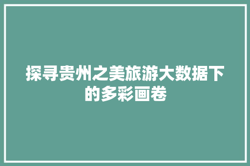 探寻贵州之美旅游大数据下的多彩画卷