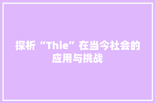 探析“Thie”在当今社会的应用与挑战