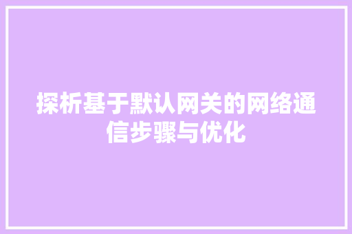 探析基于默认网关的网络通信步骤与优化