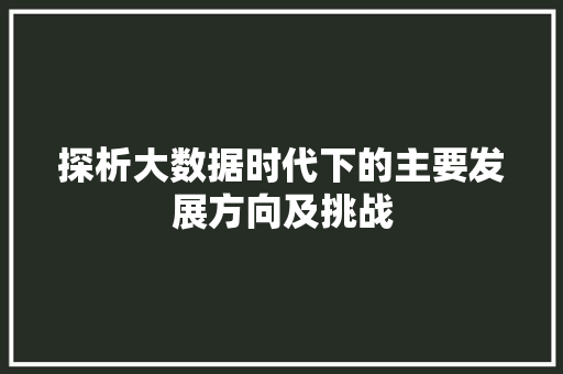 探析大数据时代下的主要发展方向及挑战