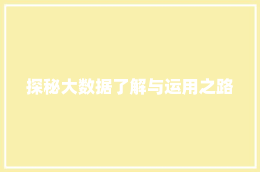 探秘大数据了解与运用之路