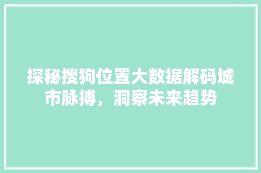 探秘搜狗位置大数据解码城市脉搏，洞察未来趋势