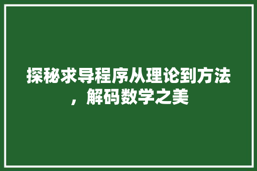 探秘求导程序从理论到方法，解码数学之美