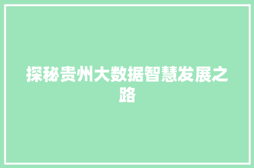 探秘贵州大数据智慧发展之路