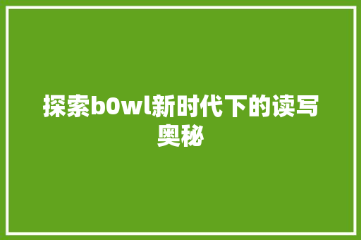 探索b0wl新时代下的读写奥秘