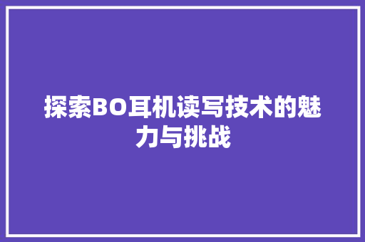 探索BO耳机读写技术的魅力与挑战