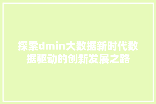 探索dmin大数据新时代数据驱动的创新发展之路