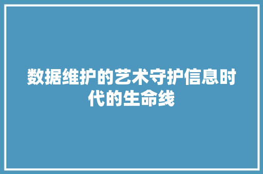 数据维护的艺术守护信息时代的生命线