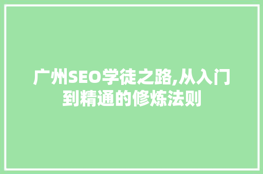 广州SEO学徒之路,从入门到精通的修炼法则 前端技术