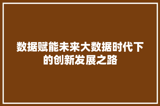 数据赋能未来大数据时代下的创新发展之路