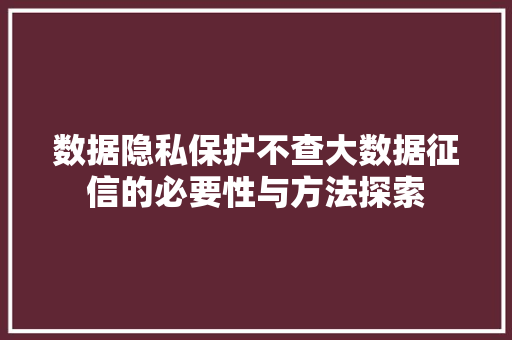 数据隐私保护不查大数据征信的必要性与方法探索