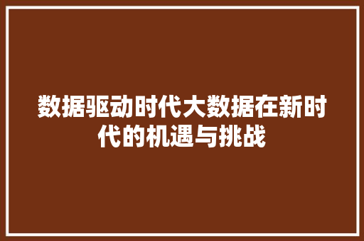 数据驱动时代大数据在新时代的机遇与挑战