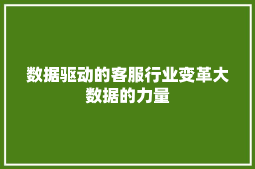数据驱动的客服行业变革大数据的力量
