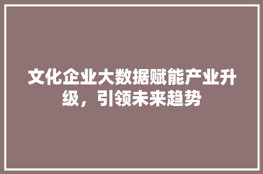 文化企业大数据赋能产业升级，引领未来趋势