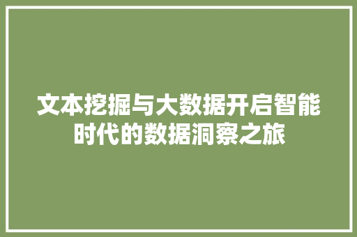 文本挖掘与大数据开启智能时代的数据洞察之旅