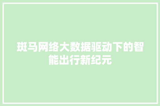 斑马网络大数据驱动下的智能出行新纪元