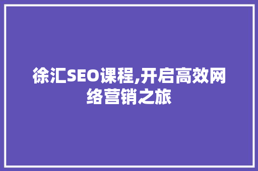 徐汇SEO课程,开启高效网络营销之旅