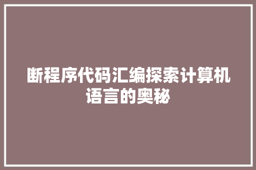 断程序代码汇编探索计算机语言的奥秘