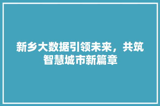 新乡大数据引领未来，共筑智慧城市新篇章