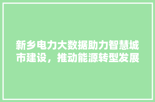 新乡电力大数据助力智慧城市建设，推动能源转型发展