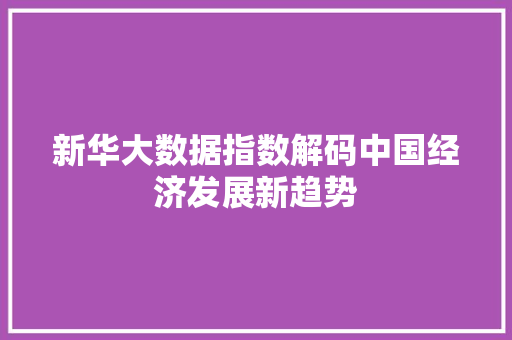 新华大数据指数解码中国经济发展新趋势