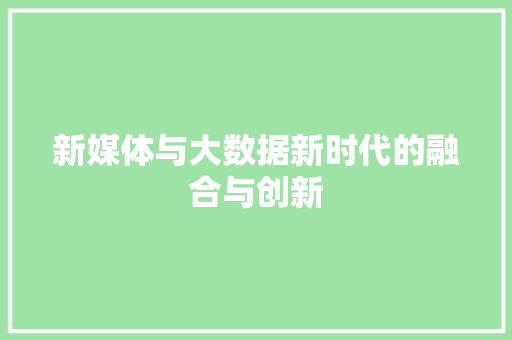 新媒体与大数据新时代的融合与创新