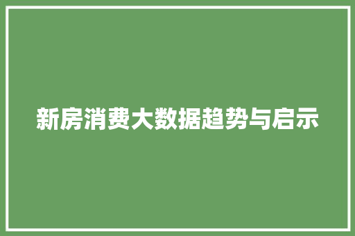 新房消费大数据趋势与启示