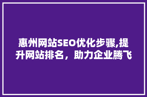 惠州网站SEO优化步骤,提升网站排名，助力企业腾飞