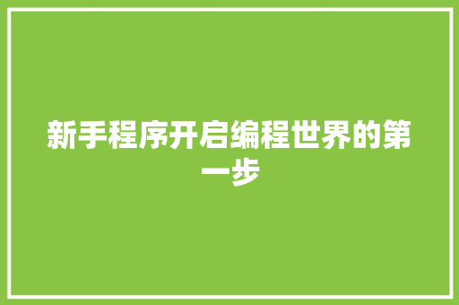 新手程序开启编程世界的第一步