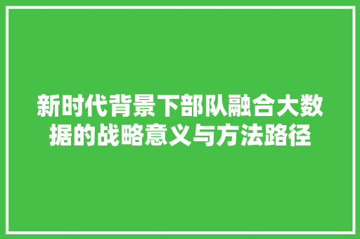 新时代背景下部队融合大数据的战略意义与方法路径