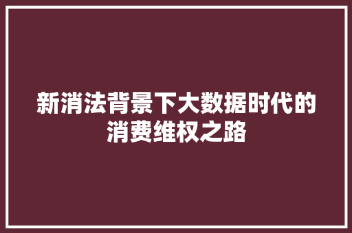 新消法背景下大数据时代的消费维权之路