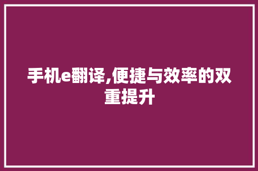 手机e翻译,便捷与效率的双重提升