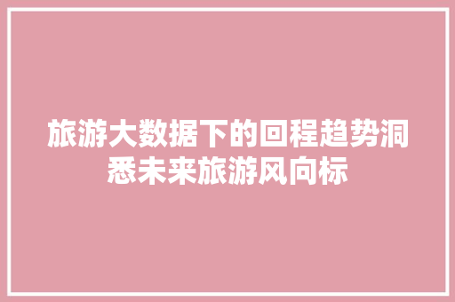 旅游大数据下的回程趋势洞悉未来旅游风向标