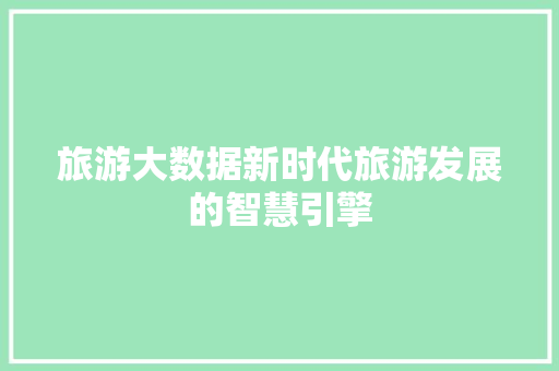 旅游大数据新时代旅游发展的智慧引擎