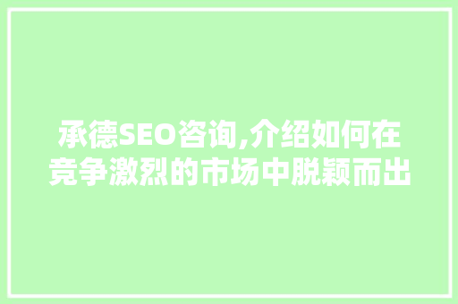 承德SEO咨询,介绍如何在竞争激烈的市场中脱颖而出