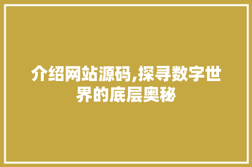 介绍网站源码,探寻数字世界的底层奥秘 网站建设