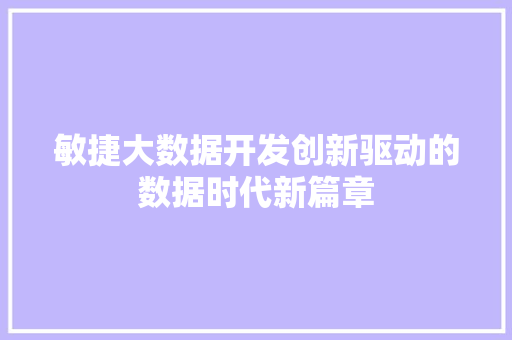 敏捷大数据开发创新驱动的数据时代新篇章