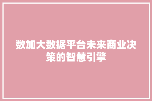 数加大数据平台未来商业决策的智慧引擎