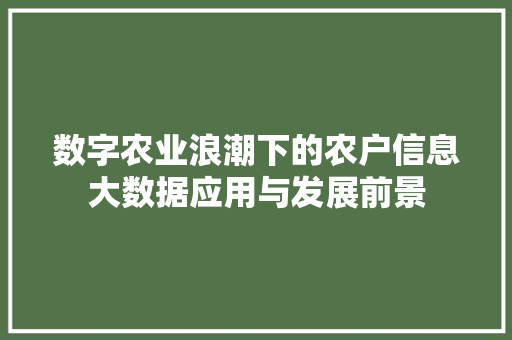 数字农业浪潮下的农户信息大数据应用与发展前景