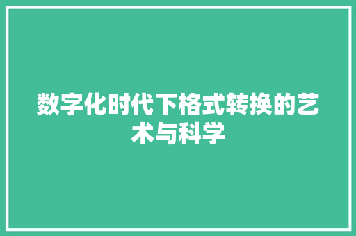 数字化时代下格式转换的艺术与科学