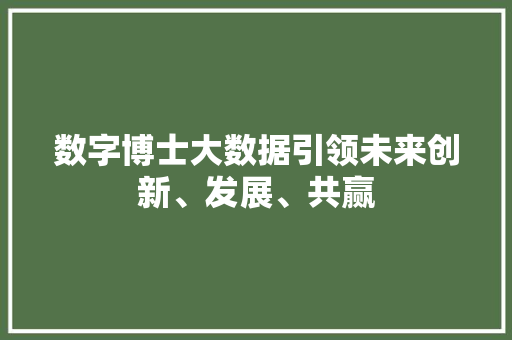 数字博士大数据引领未来创新、发展、共赢