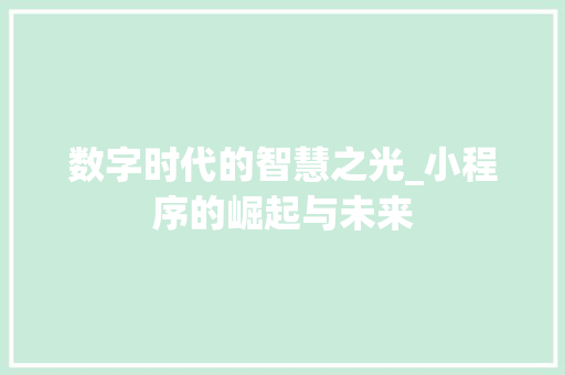 数字时代的智慧之光_小程序的崛起与未来