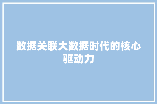 数据关联大数据时代的核心驱动力