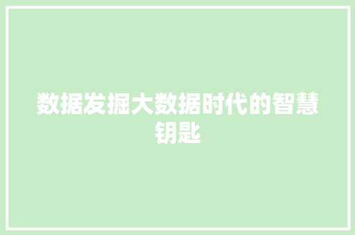 数据发掘大数据时代的智慧钥匙