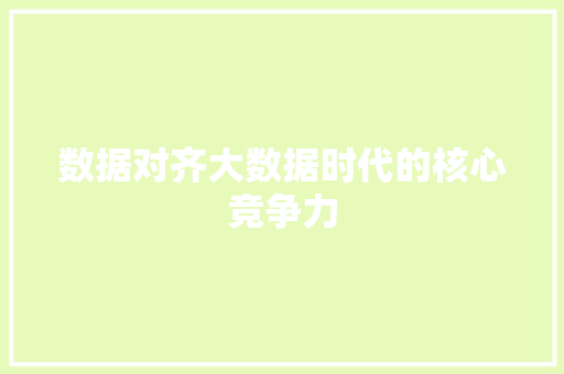数据对齐大数据时代的核心竞争力