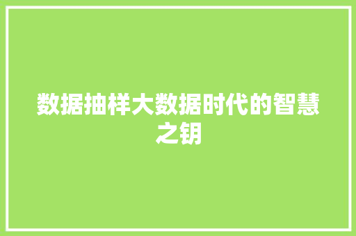 数据抽样大数据时代的智慧之钥