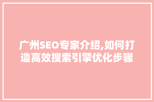 广州SEO专家介绍,如何打造高效搜索引擎优化步骤 MySQL