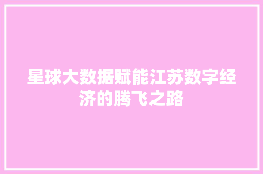 星球大数据赋能江苏数字经济的腾飞之路