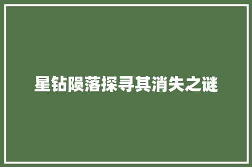 星钻陨落探寻其消失之谜