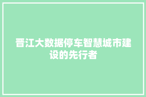 晋江大数据停车智慧城市建设的先行者